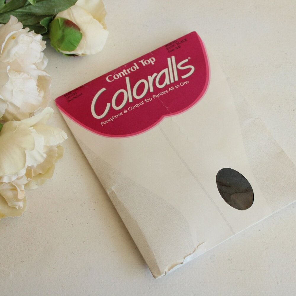 Vintage 1980s 1990s Pantyhose, Control Top Coloralls Basic Black, Size A-B,
